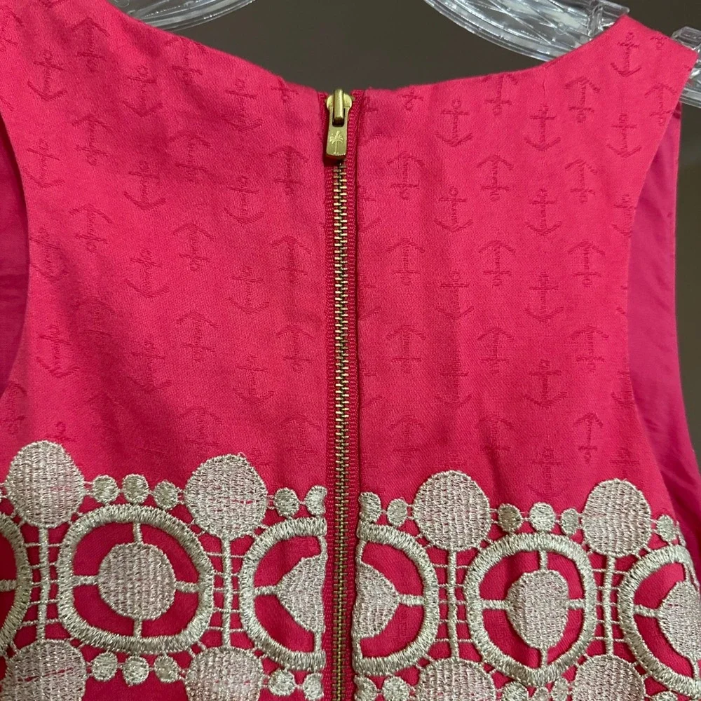 Lilly Pulitzer Pink Augusta Anchor Lace Trim Shift Dress Sz 2 Zip Back Fairycore